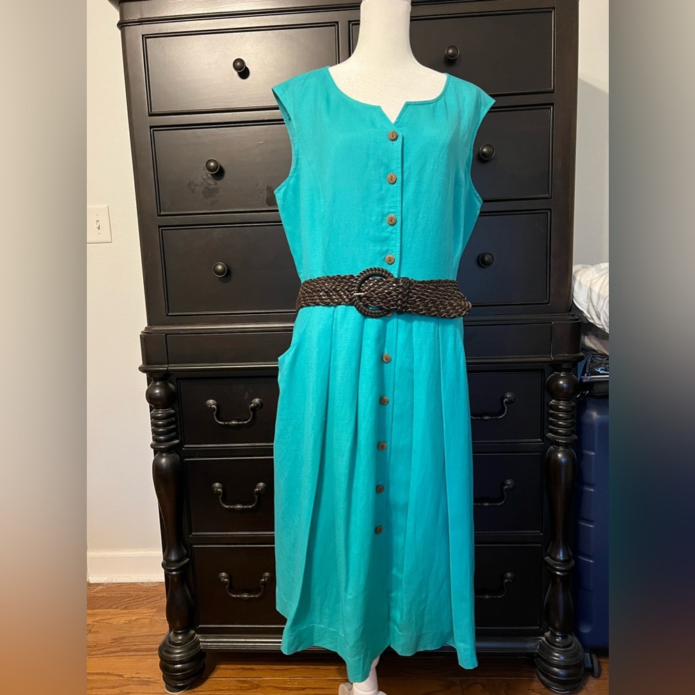 Coldwater Creek Turquoise A-line Linen Blend Dress  NWT